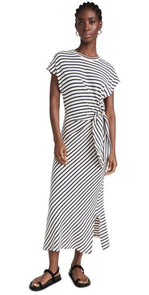 Apiece Apart Vanina Cinched Waist Dress Navy Cream Stripe M