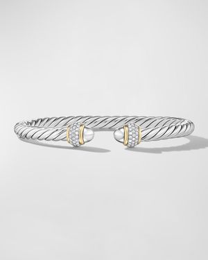 Cable Bracelet with Diamonds in Silver and 18K Gold, 5mm