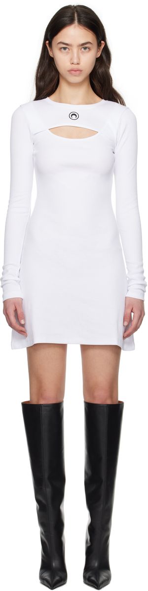 Marine Serre White Moon Logo Ribbed Jersey Minidress