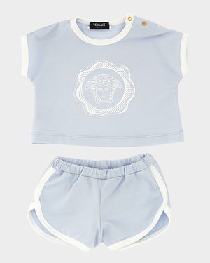 Boy's Logo-Print Fleece Top & Shorts Set, Size 3M-18M