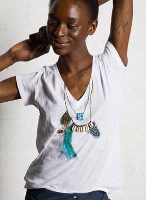 Leon & Harper - Tee-shirt droit à collier brodé - Taille L - Blanc