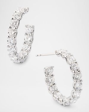 18K White Gold Inside Out Diamond Hoop Earrings, 7.0tcw, 1"L