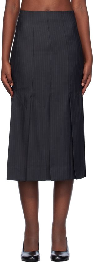 GANNI Gray Stripe Suiting Midi Skirt