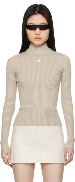 Courrèges Black Reedition Rib Knit Mock Neck Sweater