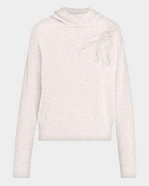 Ribbed Cashmere Hoodie with Monili Embroidery