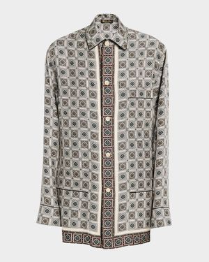 Lian Floral Tile-Print Silk Shirt