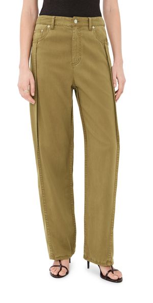Tibi Garment Dyed Stretch Twill Tuck Pants Dark Tan 31