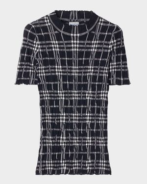 Check Short-Sleeve Crinkle Top