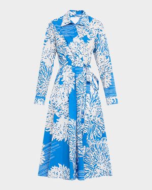 Abstract-Print Cotton Midi Wrap Shirtdress