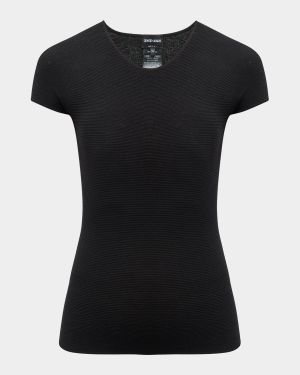 Scoop-Neck Short-Sleeve Tee, Black