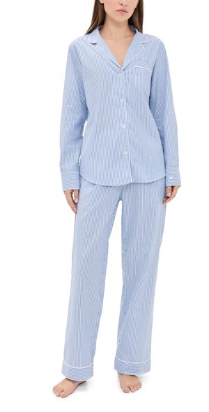 Petite Plume French Blue Seersucker Pajama Set Blue L