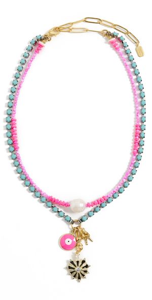 Elizabeth Cole Azura Layers Necklace Turquoise Pink One Size