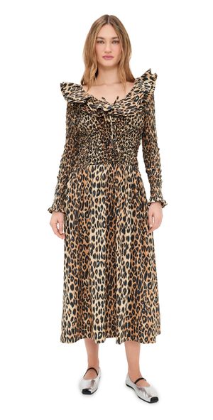 Damson Madder Harper Shirred Midi Dress Leopard 8