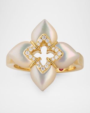 Souffle 18K Yellow Gold Diamond Venetian Princess Ring with Gemstones, Size 6.5