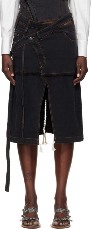 Ottolinger Gray Signature Wrap Denim Midi Skirt