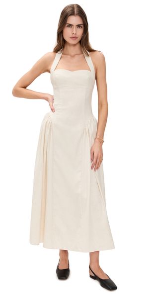 Line & Dot Greta Halter Maxi Dress Ecru L