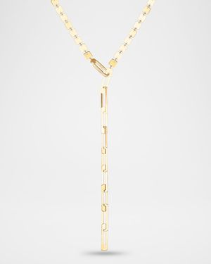 14K Yellow Gold Laser Square and Open Rectangle Lariat Necklace