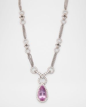 18K White Gold Pink Topaz and Diamond Necklace