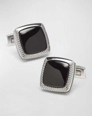 Men's Stainless Steel Black Onyx Cushion Cufflinks