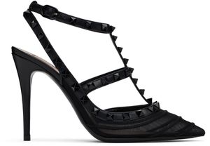 Valentino Garavani Black Rockstud Mesh 100mm Heels