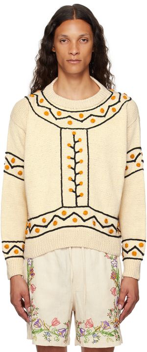 HARAGO Pull blanc cassé à appliqués crochetés