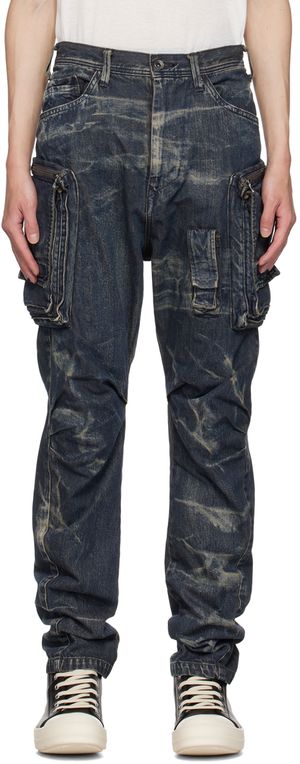 Julius Blue Bleached Denim Cargo Pants