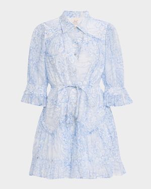 Gwendoline Floral Puff-Sleeve Ruffled Mini Dress