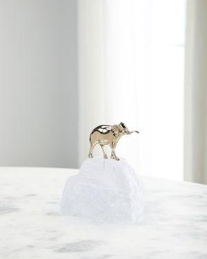 Brass Elephant Sculpture on Selenite III