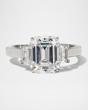 Emerald-Cut Center with Trapezoid Sides Ring, Clear