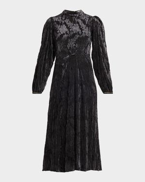 Regine Long-Sleeve Burnout Midi Dress