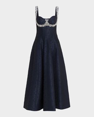 Charlotte Beaded Floral Jacquard Midi Dress