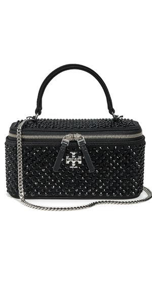 Tory Burch Kira Satin Hot Fix Vanity Case Black One Size