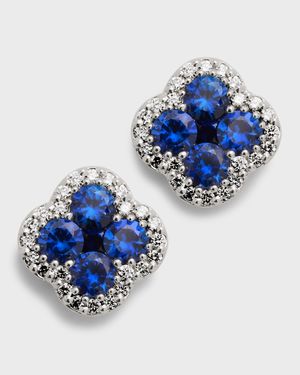 18K Sapphire and Diamond Flower Post Earrings, 0.24tcw, 0.4"L / 0.4"W