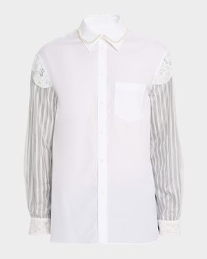 Men's Trapped Lace Patchwork Button-Down Shirt