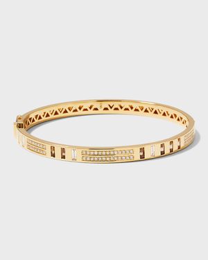 18k Yellow Gold Baguette and Pave Diamond Bangle with Topaz