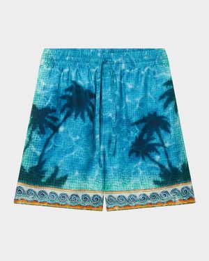 Men's Emblem-Print Silk Twill Shorts