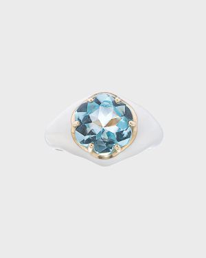 Da Funkadelic Signet Ring with White Enamel and Blue Topaz