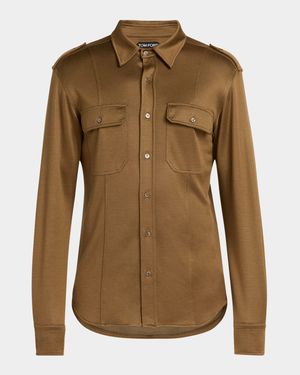 Men's Silk-Blend Military Shirt