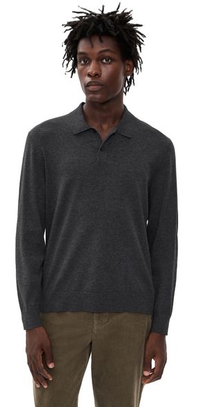 Theory Goris Long Sleeve Polo in Light Bilen Charcoal Melange XXL
