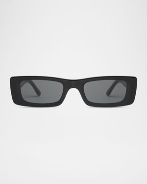 Flynn Glossy Acetate Rectangle Sunglasses