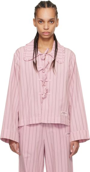 GANNI Pink Stripe Cotton Pyjama Shirt
