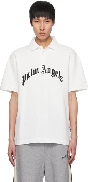 Palm Angels White Curved Logo Polo