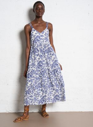 Maison 123 - Robe longue imprimée à bretelles - Taille L - Bleu