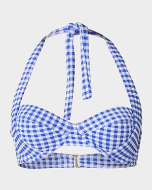 Gingham Draped Halter Bikini Top