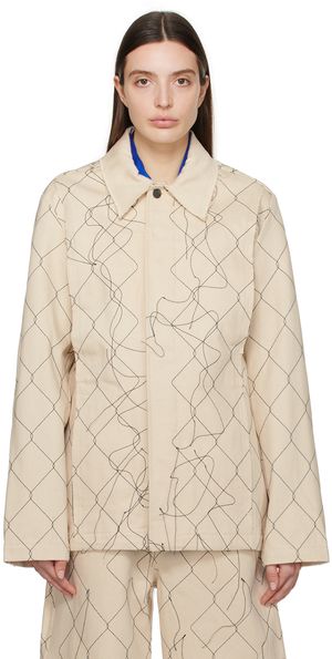 AIREI Beige Embroidered Denim Jacket