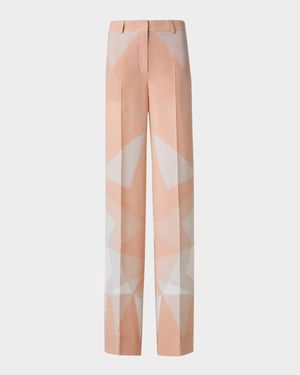 Melin Chiaroscuro-Print Straight-Leg Silk Crepe Pants