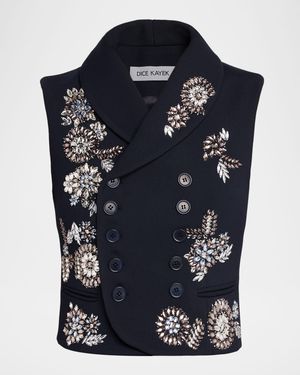 Crystal Embroidered Double-Breasted Vest