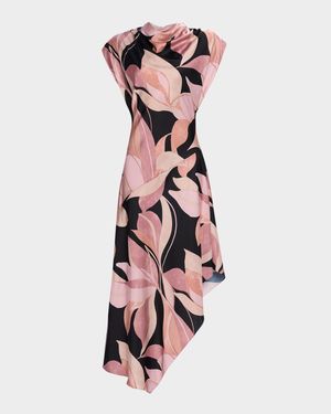 Sally Asymmetric Satin Midi Dress