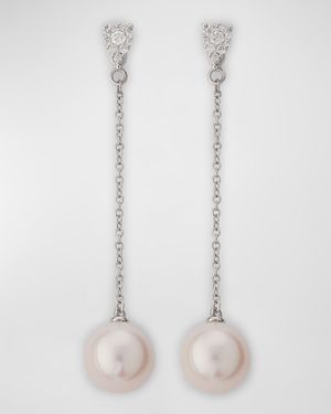 18K White Gold Diamond Pendant Earrings with Freshwater Pearls