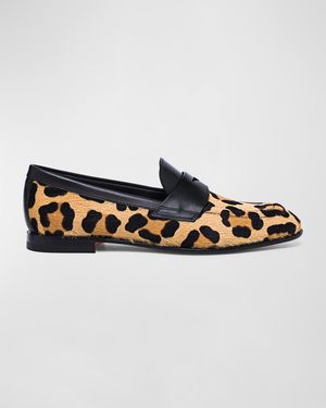 Facile Leather Leopard Penny Loafers